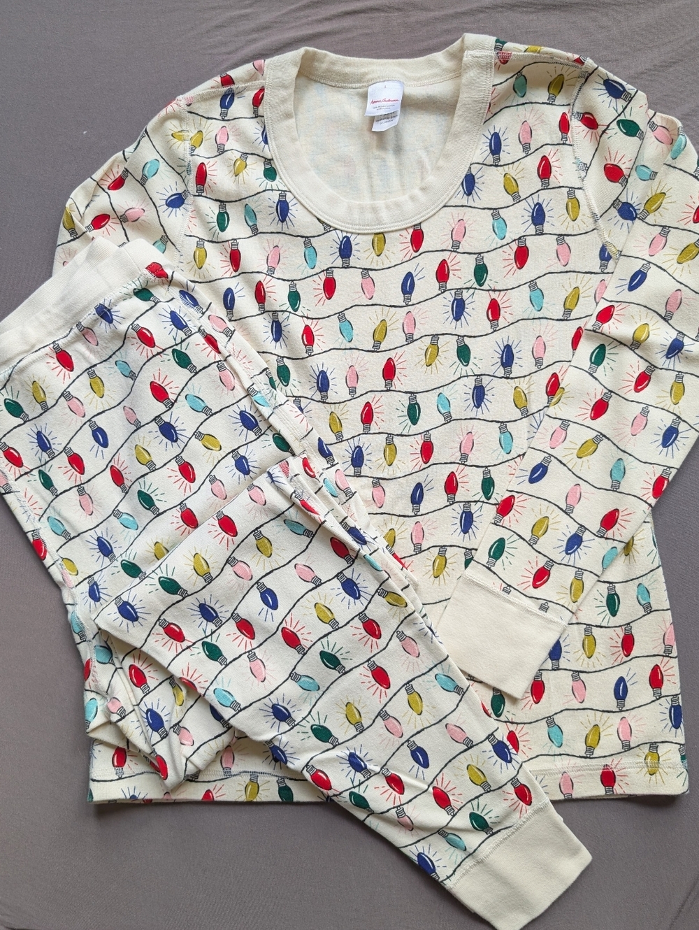 Hanna Andersson Women's L/XL medium Long John Christmas Pajama Set Bright Bulbs